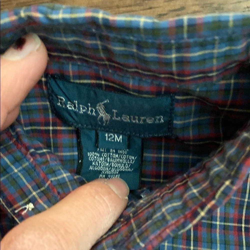 Ralph Lauren Red and Blue Button Down Shirt with Plaid Pattern